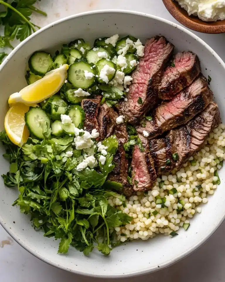 Grilled Skirt Steak with Lemon Herb Couscous Salad Recipe