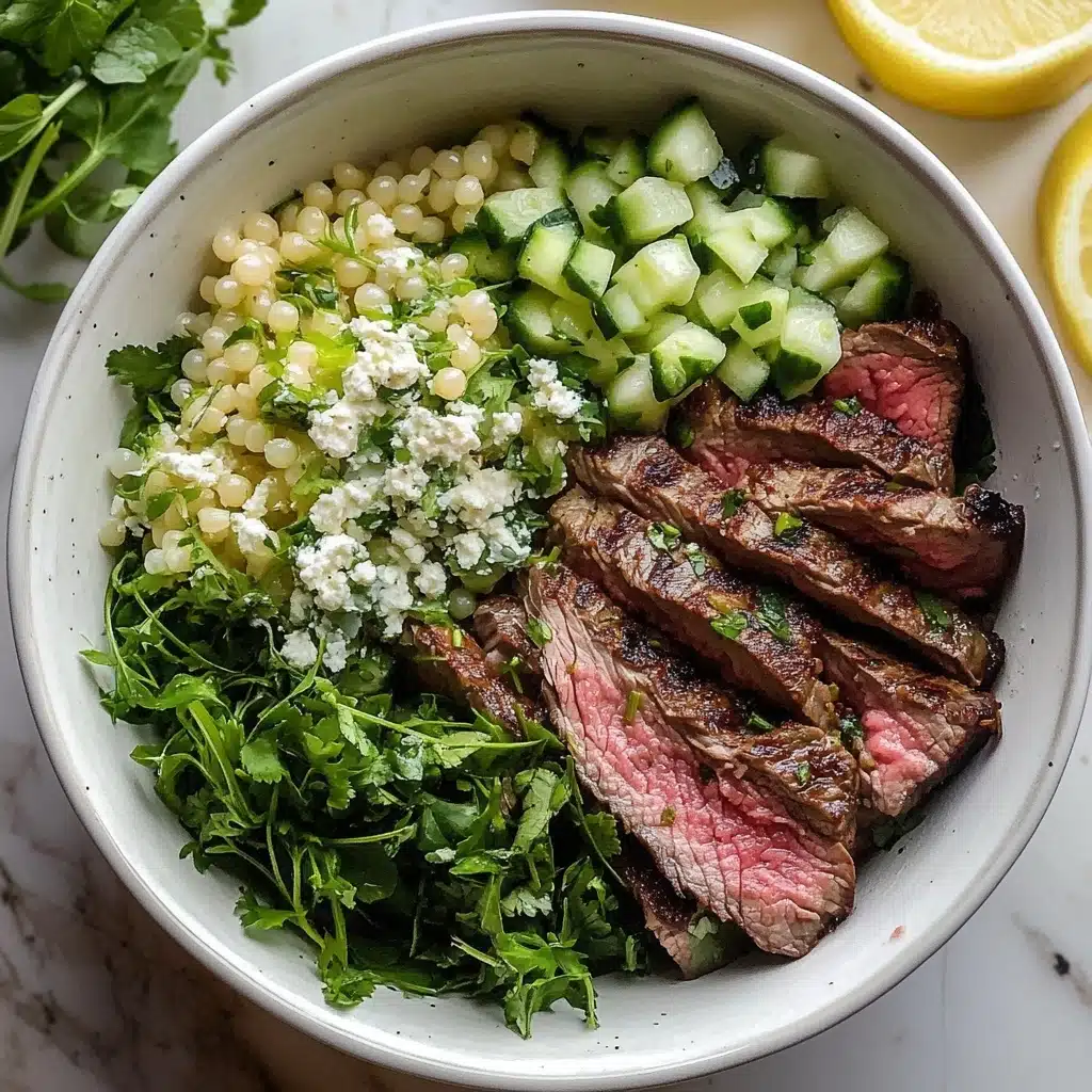 Grilled Skirt Steak with Lemon Herb Couscous Salad Recipe - Recipe Image