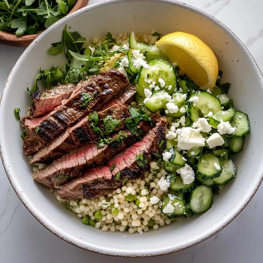Grilled Skirt Steak with Lemon Herb Couscous Salad Recipe - Recipe Image