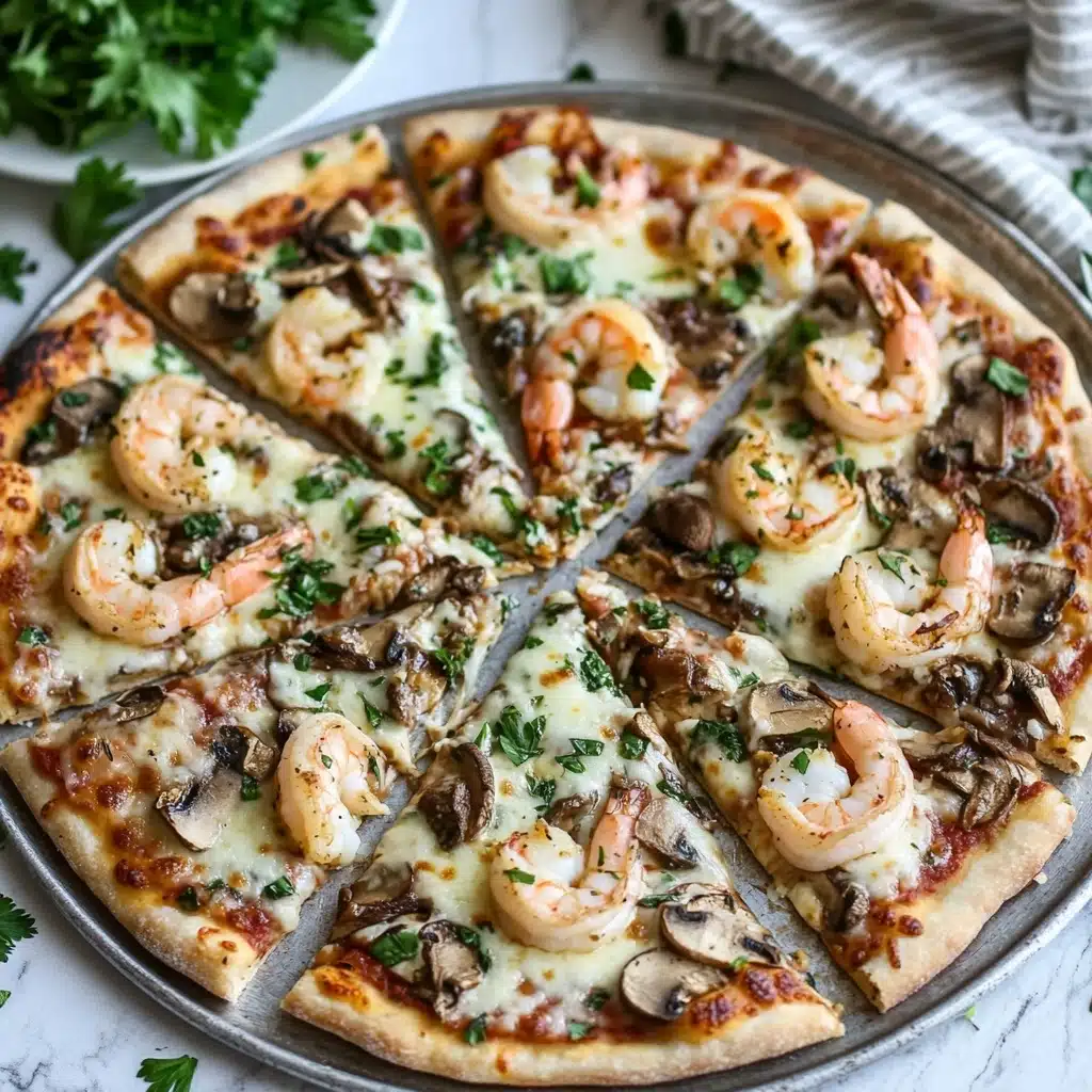 GF Cheesy Garlic Shrimp and Mushroom Pizza Recipe - Recipe Image
