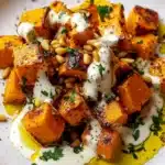 Roasted Pumpkin with Lemon Yogurt Sauce and Pine Nuts Recipe