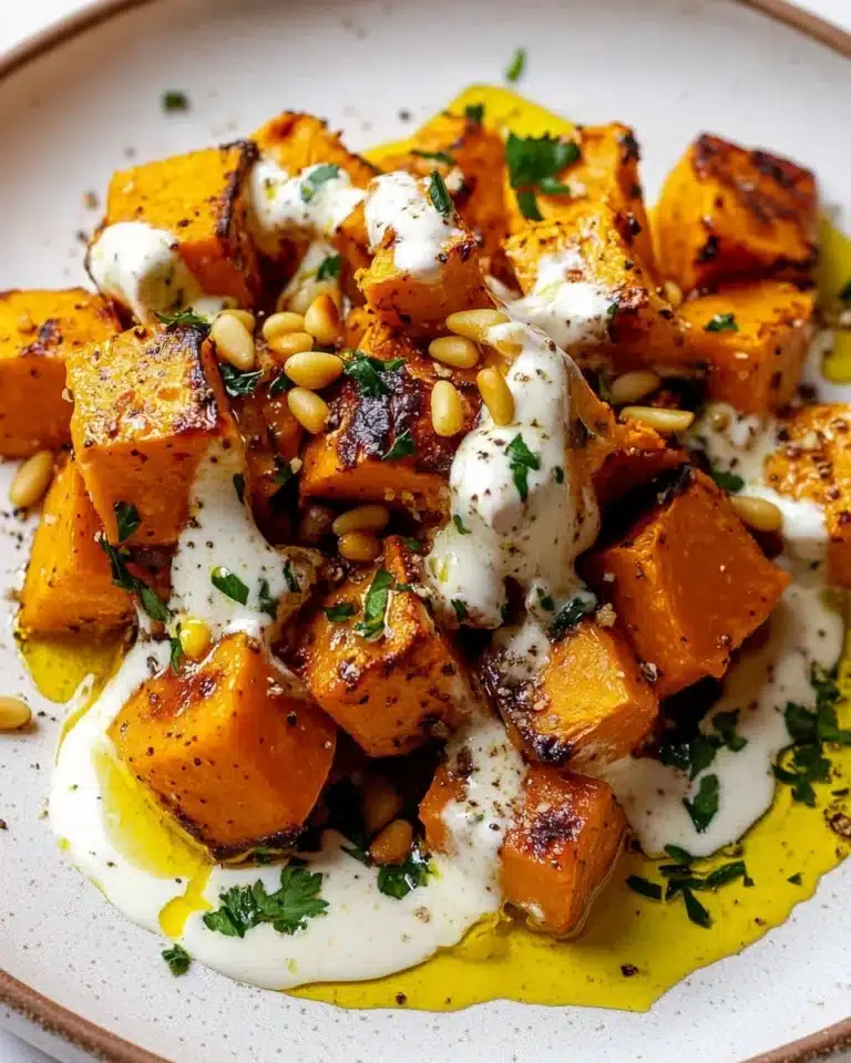Roasted Pumpkin with Lemon Yogurt Sauce and Pine Nuts Recipe