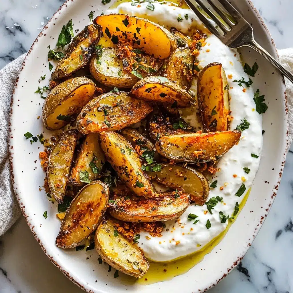 Crispy Oregano Roasted Potatoes with Creamy Feta Sauce Recipe - Recipe Image