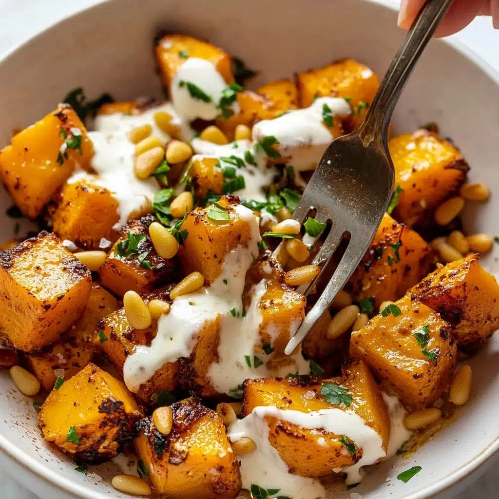 Roasted Pumpkin with Lemon Yogurt Sauce and Pine Nuts Recipe - Recipe Image