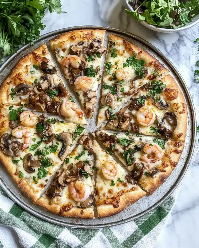 GF Cheesy Garlic Shrimp and Mushroom Pizza Recipe