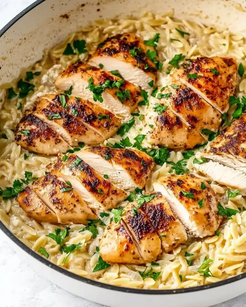 Creamy Parmesan Orzo with Chicken and Asparagus Recipe