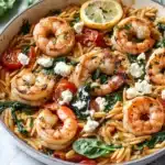 One Pot Harissa Shrimp and Feta Orzo Recipe