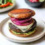 Portobello Mushroom Burger with Mozzarella, Roasted Peppers and Pesto Mayo Recipe