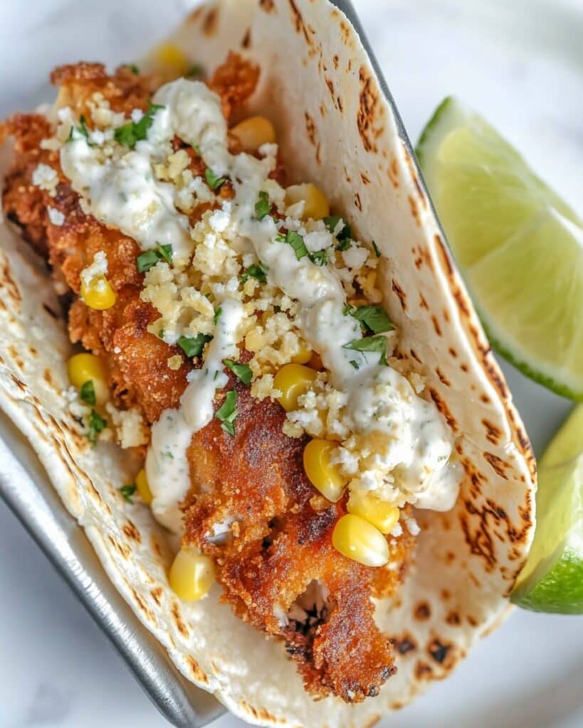 Fried Chicken Street Corn Tacos with Jalapeno Lime Ranch Recipe
