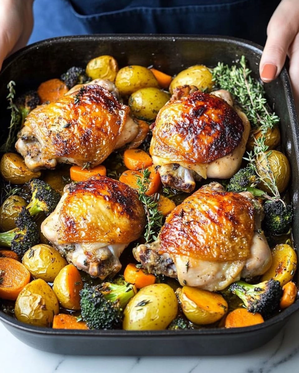 Buttermilk Marinated Roast Chicken, Roast Chicken with Fresh Herbs, Juicy Roast Chicken Recipe, Easy Roast Chicken Dinner, Herb-Marinated Chicken The dish shows four golden brown roasted chicken pieces with a crispy skin, placed on top of a mix of roasted vegetables including orange carrots, yellow potato halves, green broccoli florets, and brussels sprouts with a charred texture. Fresh green herbs are scattered around, adding a touch of brightness. In the background, there is a white plate with blue grid lines holding two triangular pieces of cornbread with a slightly crumbly texture and a warm yellow color. The whole scene is set on a white marbled surface.