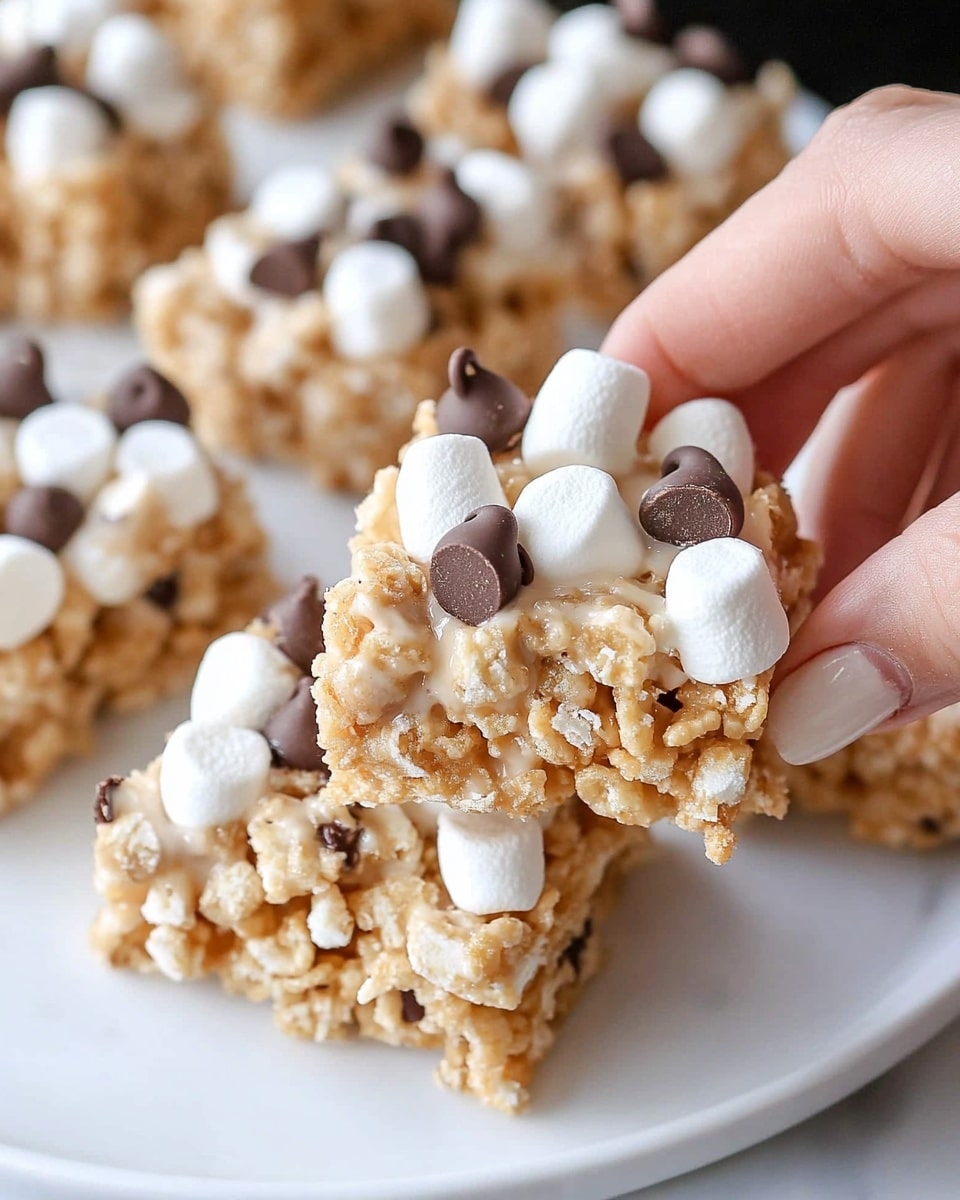 A close-up view of two chunky, light beige clusters of a creamy, sticky dessert with small, dark brown chocolate chips scattered throughout. The clusters have a slightly rough, bumpy texture with visible oats or cereal bits mixed inside. They rest on a white square plate placed on a white marbled surface, with a few chocolate chips lying loosely around the plate. The background hints at a blurred kitchen setting with a red kettle visible on the left side. Photo taken with an iphone --ar 4:5 --v 6.1
