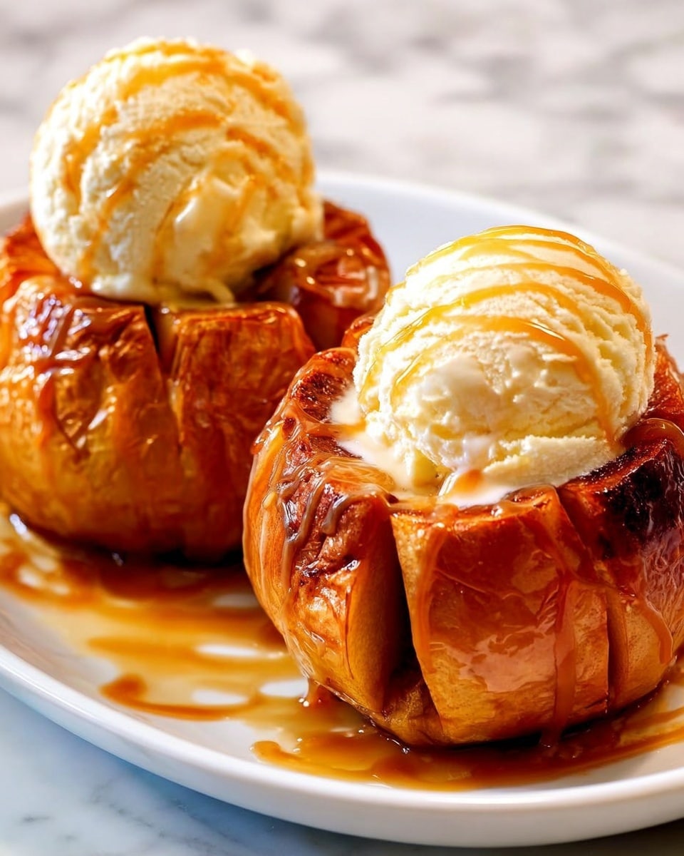 Bloomin’ Apples with Caramel and Vanilla Ice Cream Recipe
