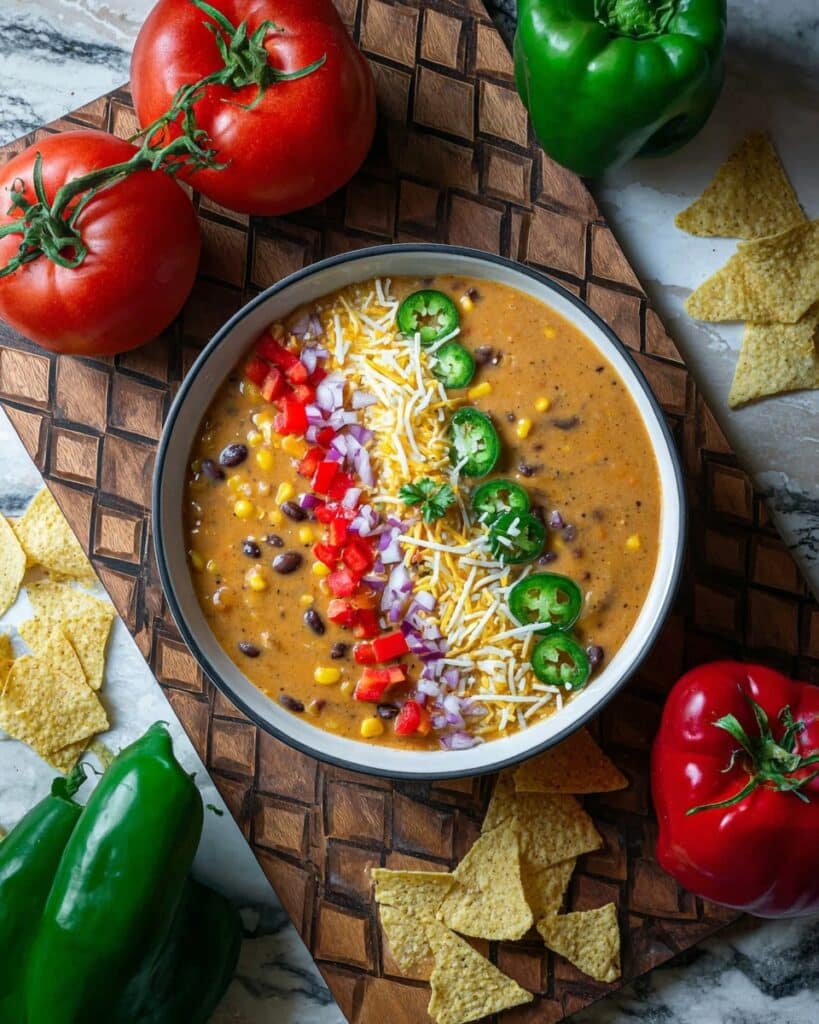 Creamy Roasted Chile and Tortilla Soup with Crispy Tortilla Strips Recipe