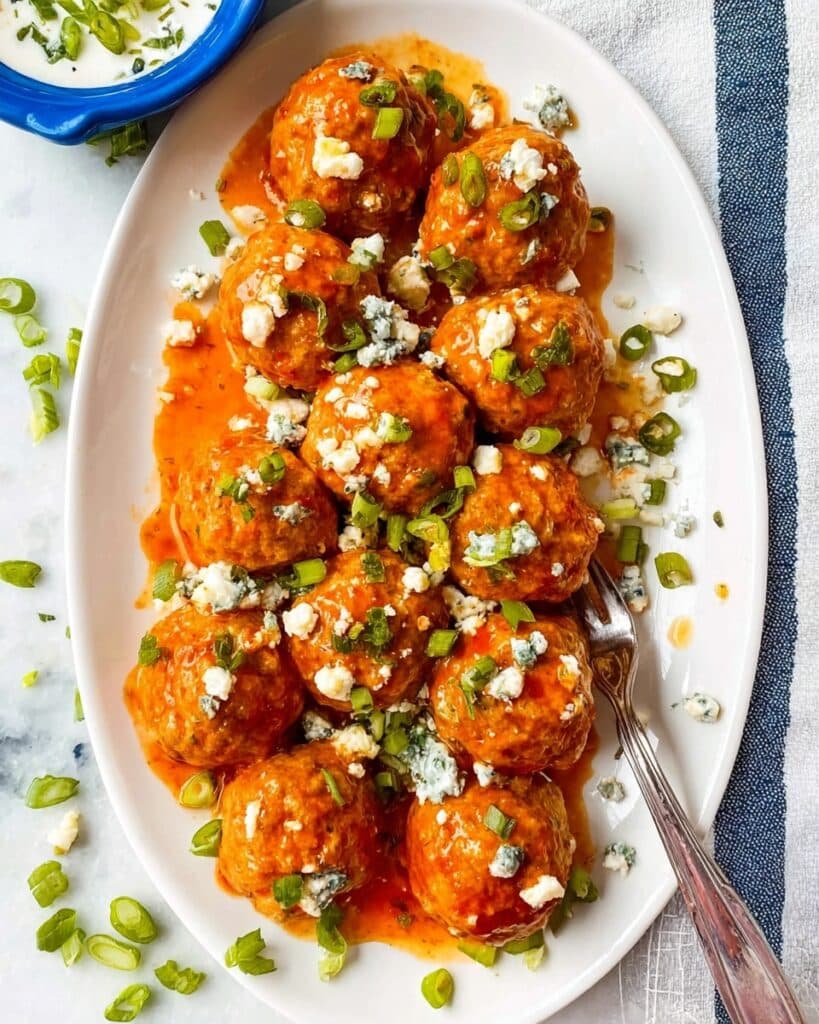 Buffalo Chicken Meatballs with Ranch Cucumber Salad Recipe