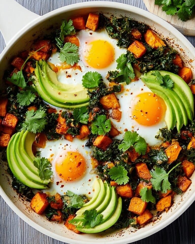Sweet Potato Hash with Eggs, Avocado, and Kale Recipe