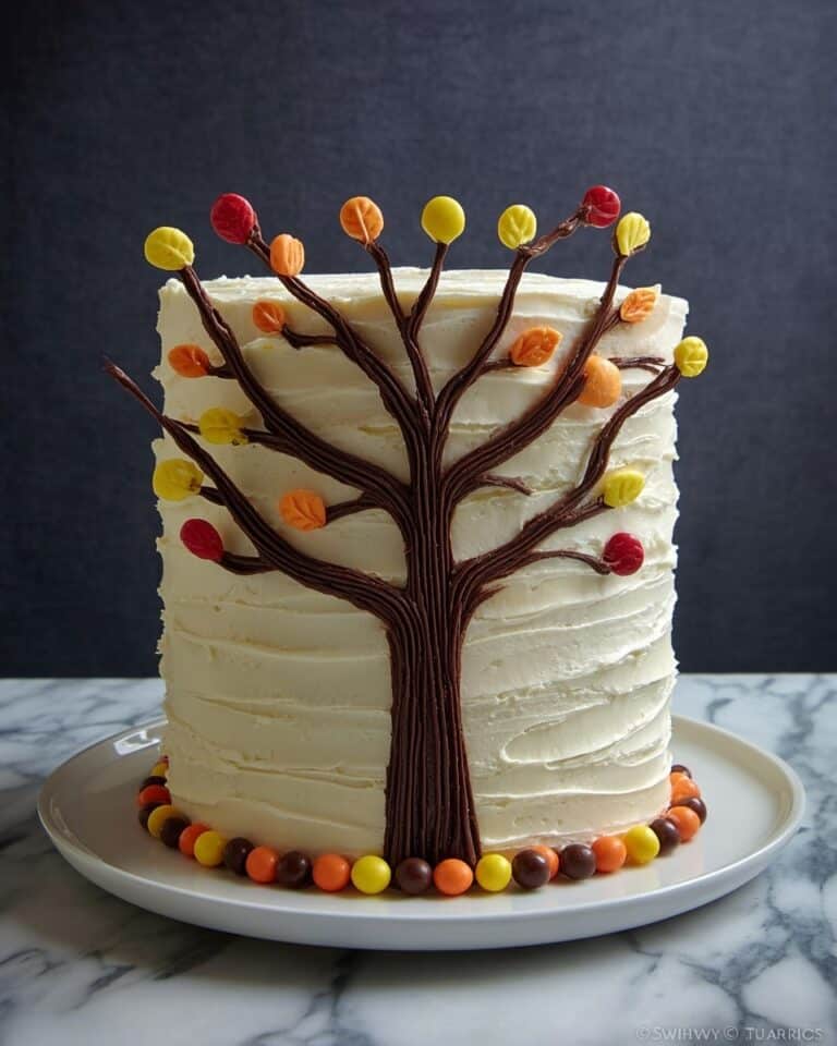 Chocolate Tree Cake with Colorful Candy Leaf Decorations Recipe
