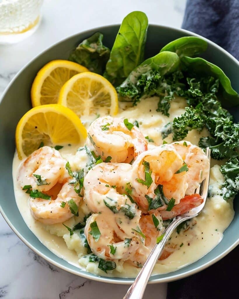 Creamy Garlic Shrimp Over Mashed Potatoes Recipe
