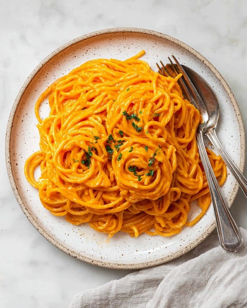 Sweet Potato Pasta Sauce with Roasted Red Pepper over Spaghetti Recipe