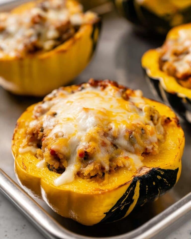 Cheesy Stuffed Acorn Squash with Ground Chicken and Apple Filling Recipe