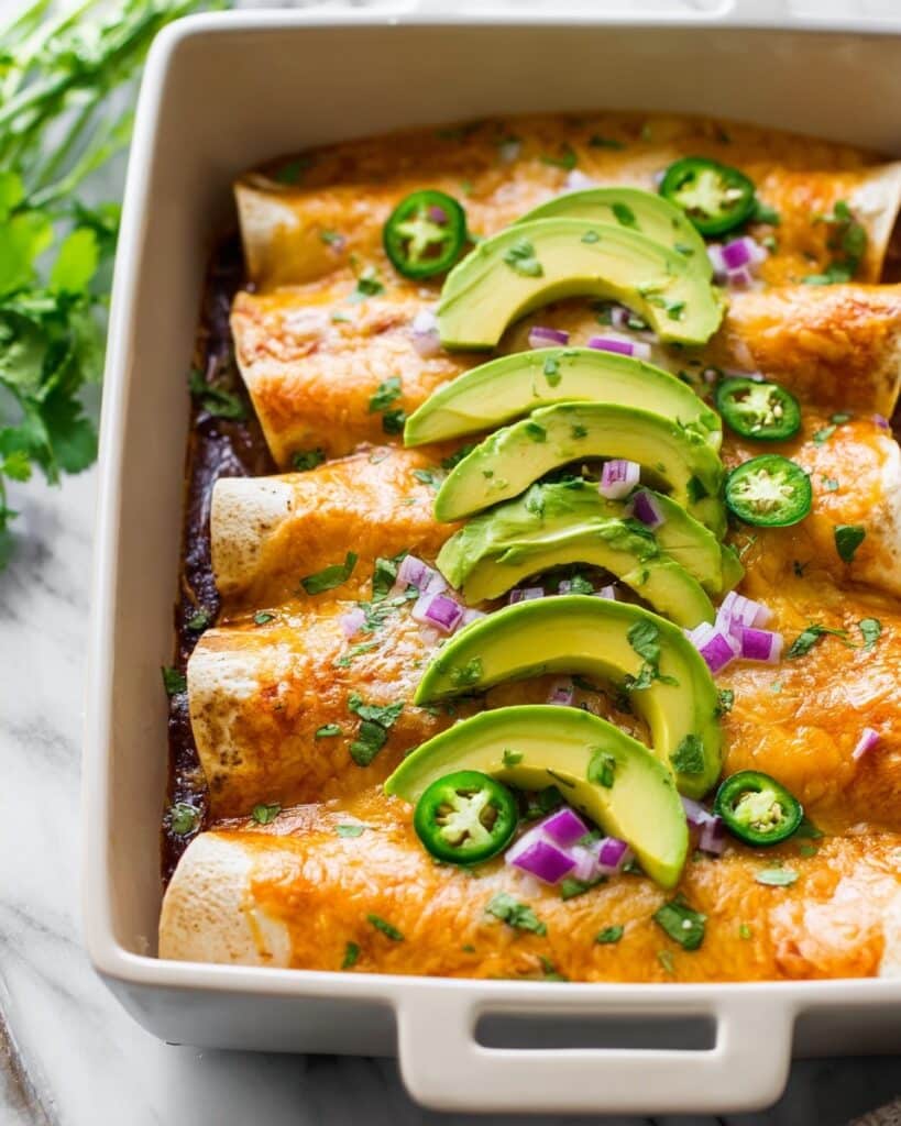 Vegetarian Enchiladas with Sweet Potatoes, Black Beans, and Brown Rice Recipe