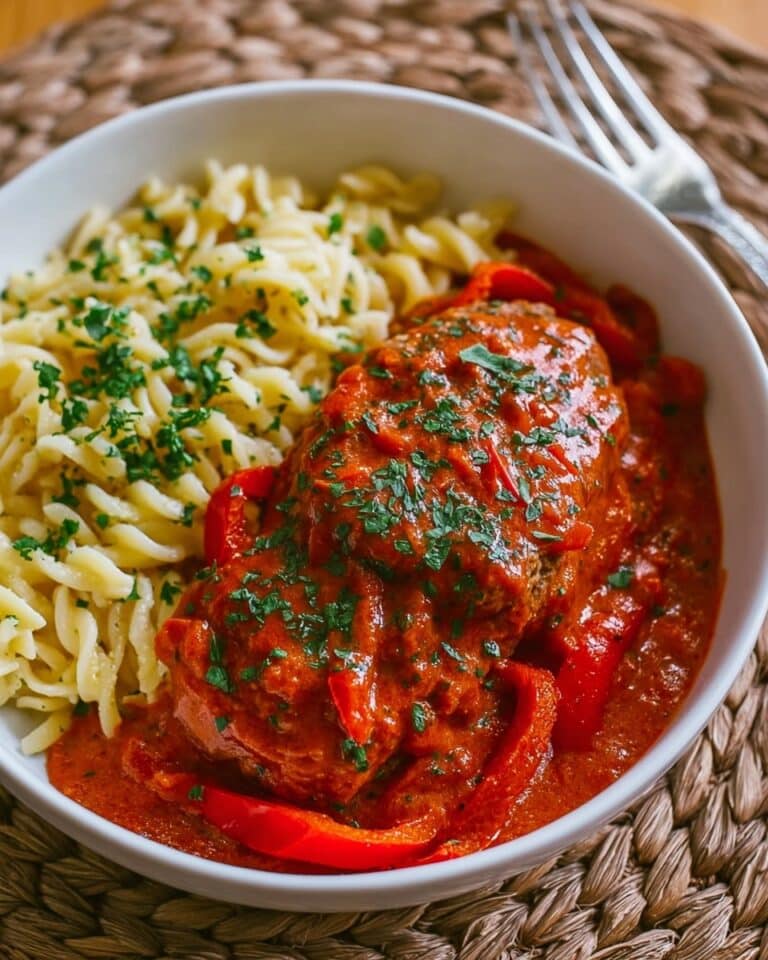 Creamy Chicken Paprikash with Cabbage Salad and Pasta Recipe