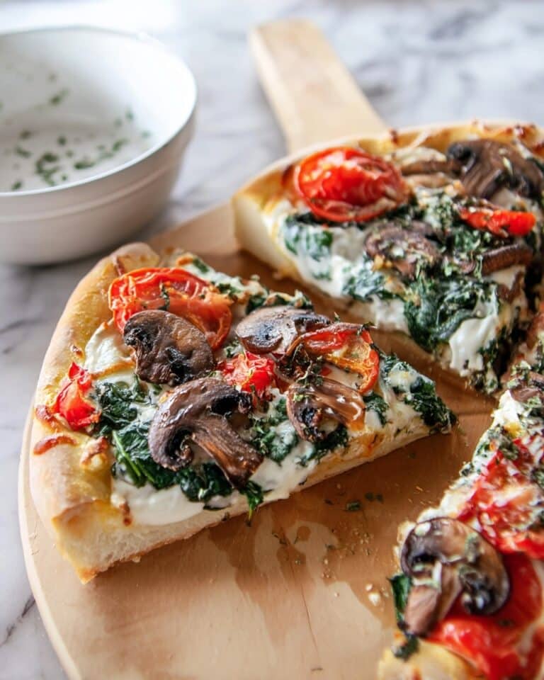 White Flatbread Pizza with Spinach and Mushrooms Recipe