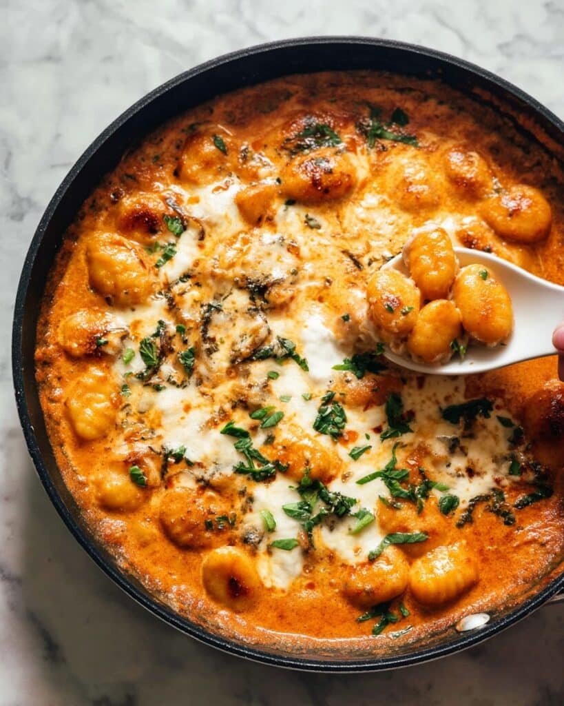 Three Cheese Baked Gnocchi with Spinach Recipe